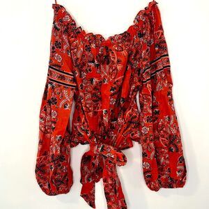 CHELSEA & VIOLET Off the shoulder long sleeve crop top with tie XS